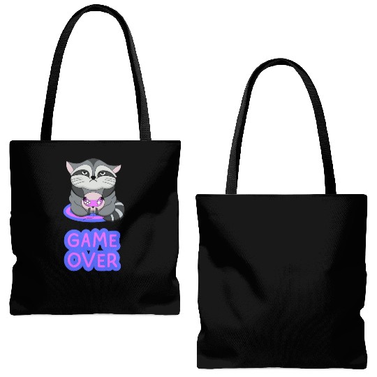 Game Over fat wicked raccoon playing on a console Tote Bags (AOP)