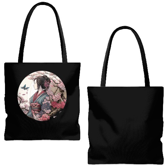 Beautiful Geisha Geiko Geigi Cherry Blossom Sakura Tote Bags (AOP)