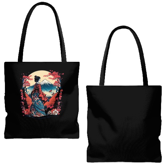 Mount Fuji Fujisan Fujiyama Floral Geisha Tote Bags (AOP)