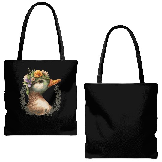 Duck Flower Crown Floral Farm Animal Ducks Tote Bags (AOP)