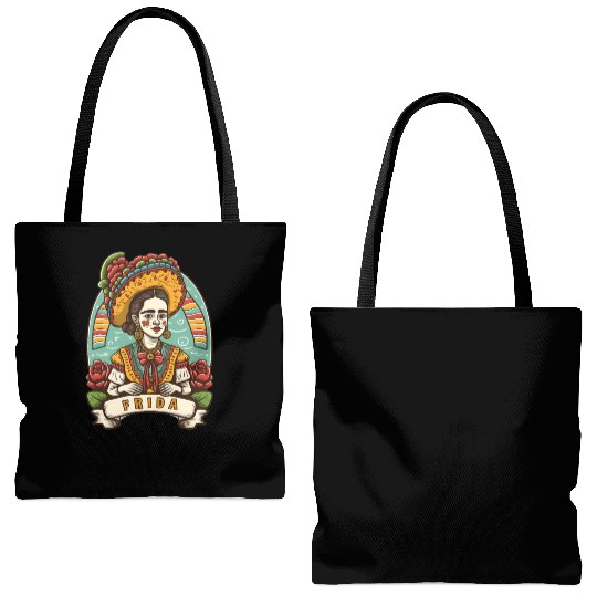 Frida Kahlo Floral Portrait Funny Cinco De Mayo Tote Bags (AOP)