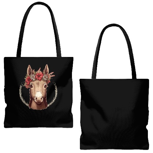 Cute Donkey Flower Crown Floral Farm Animal Pet Tote Bags (AOP)