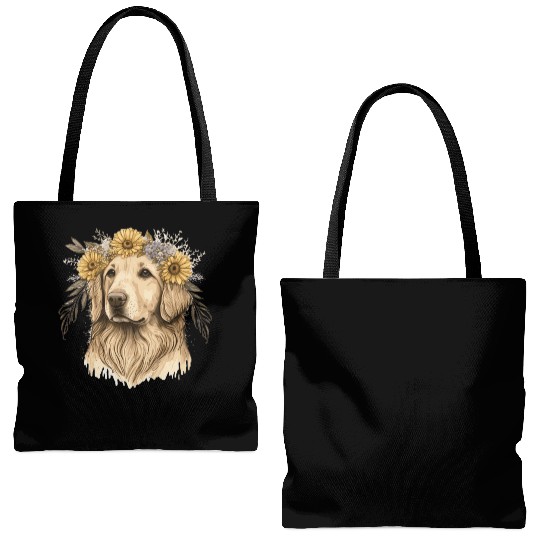 Golden Retriever Flower Crown Pet Dog Breed Floral Tote Bags (AOP)