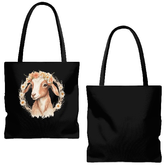 Baby Goat Flower Crown Floral Farm Animal Pet Tote Bags (AOP)