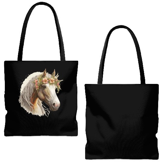 Horse Flower Crown Floral Farm Animal Pet Horse Ri Tote Bags (AOP)