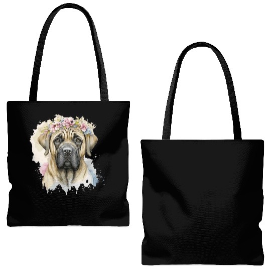 Cute English Mastiff Flower Crown Pet Dog Breed Fl Tote Bags (AOP)