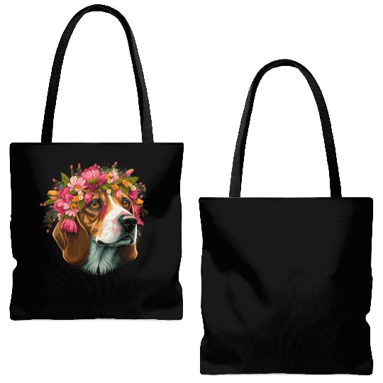 Cute Beagle Flower Crown Pet Dog Breed Puppy Tote Bags (AOP)
