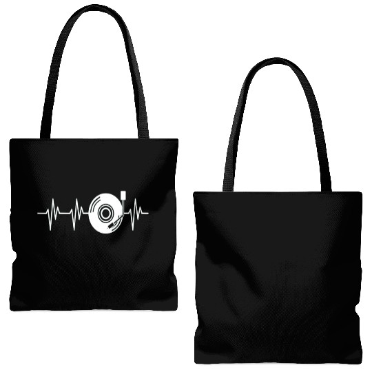 Vinyl Heartbeat Funny Disk Jockey DJ Gift Tote Bags (AOP)