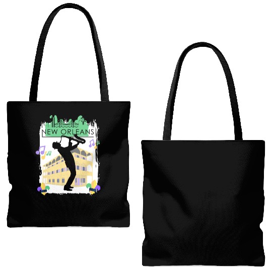 Mardi Gras New Orleans Louisiana City Jazz Music Tote Bags (AOP)