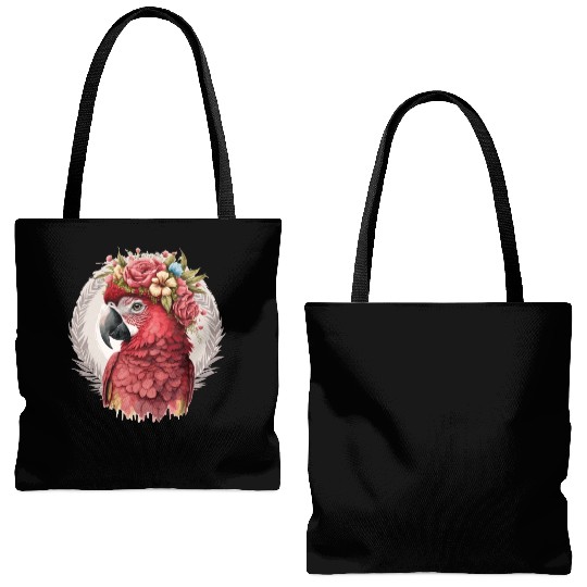 Scarlet Macaw Parrot Watercolor Bird Flower Crown Tote Bags (AOP)