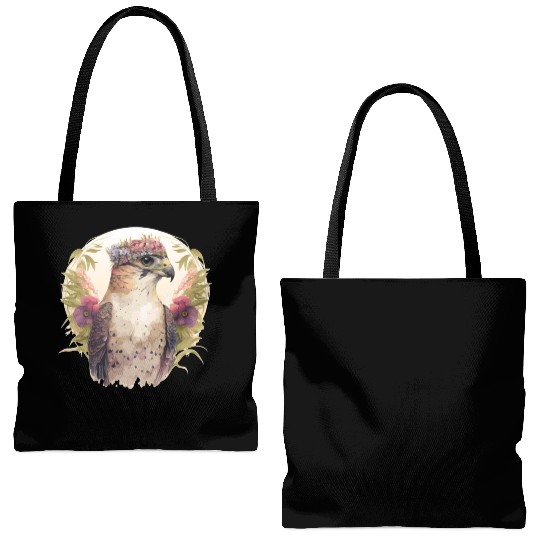 Watercolor Falcon Birds Of Prey Flower Crown Flora Tote Bags (AOP)