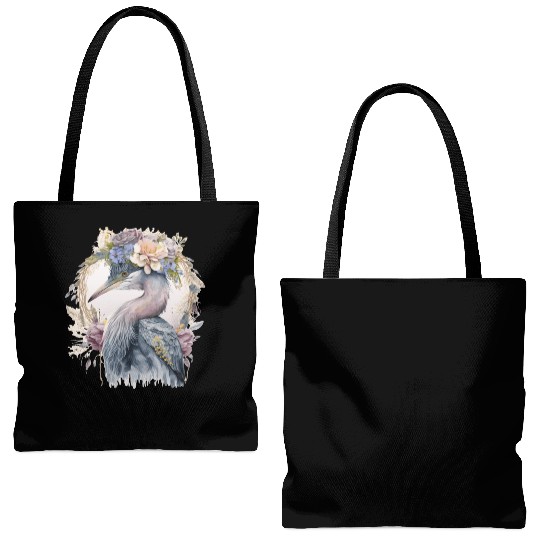 Watercolor Heron Freshwater Bird Watching Flower C Tote Bags (AOP)