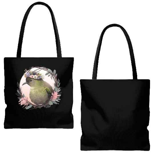 Tropical Kiwi Bird Flower Crown Floral Exotic Bird Tote Bags (AOP)