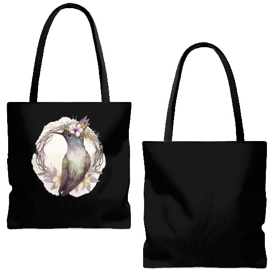 Watercolor Hummingbird Flower Crown Floral Birds Tote Bags (AOP)