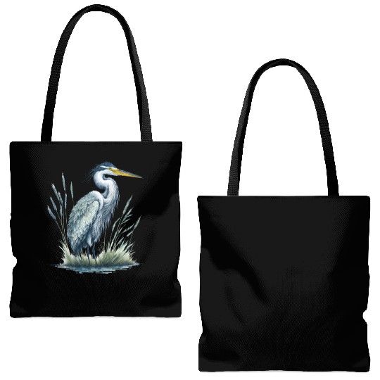 Watercolor Heron in Nature Tote Bags (AOP)