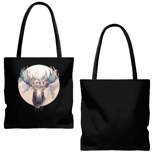 Cute Moose Flower Crown Animal Lovers Tote Bags (AOP)