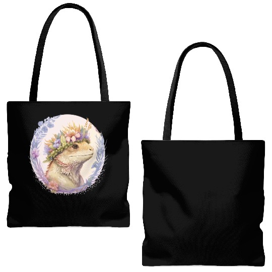 Floral Bearded Dragon Flower Crown Pet Lizard Love Tote Bags (AOP)