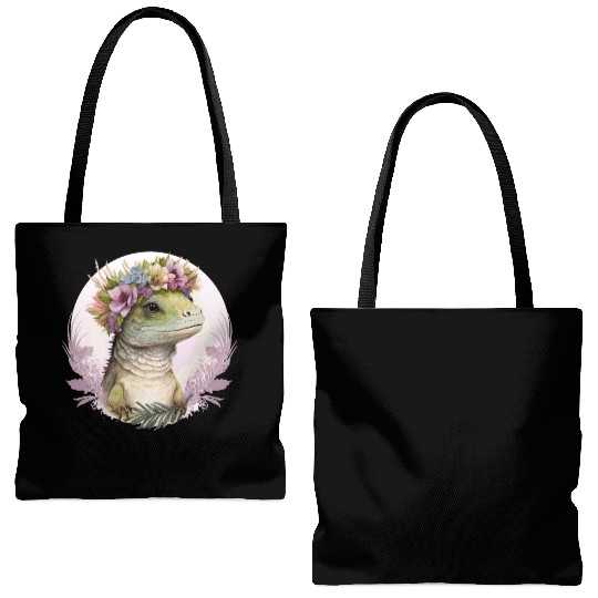 Cute Lizard Flower Crown Lizard Lover Tote Bags (AOP)