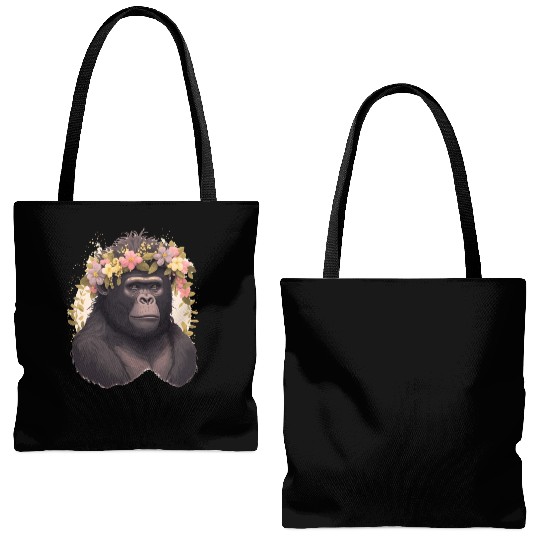 Watercolor Gorilla Flower Crown Africa Safari Anim Tote Bags (AOP)