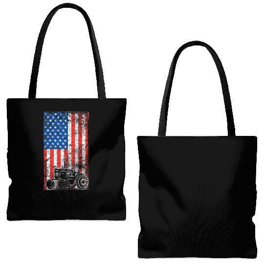 American Flag Farm Patriotic Farming Tractors Tote Bags (AOP)