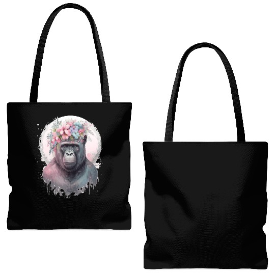 Cute Gorilla Flower Crown Africa Animal Lover Tote Bags (AOP)