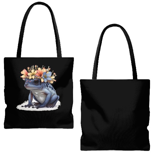 Cute Poison Dart Frog Flower Crown Amphibian Lover Tote Bags (AOP)