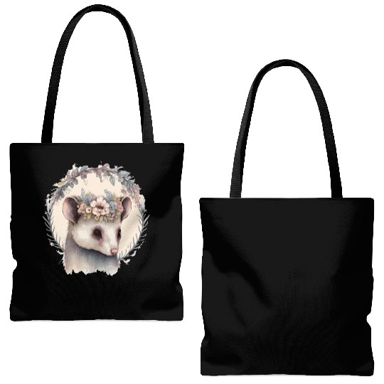 Cute Possum Flower Crown Watercolor Animal Lover Tote Bags (AOP)