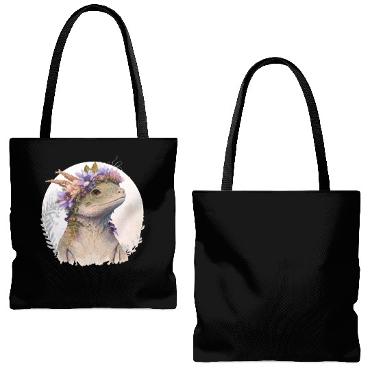 Watercolor Lizard Flower Crown Floral Reptile Love Tote Bags (AOP)