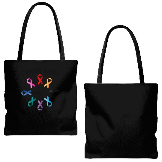 Cancer Sucks In All Colors Cancer Awareness Ribbon Tote Bags (AOP)