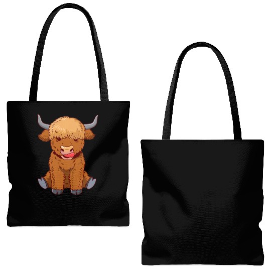 Scottish Highland Cow Cute Heifer Cattle Cow Farme Tote Bags (AOP)