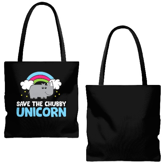 Save The Chubby Unicorn Rhinoceros Cute Rhino Tote Bags (AOP)