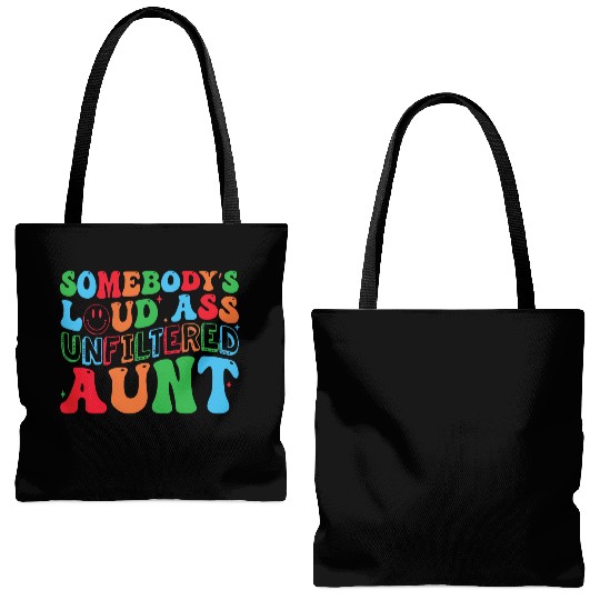 Somebody s Loud Ass Unfiltered Aunt Retro Groovy Tote Bags (AOP)