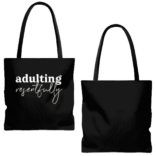 Adulting Resentfully White And Green Tote Bags (AOP)