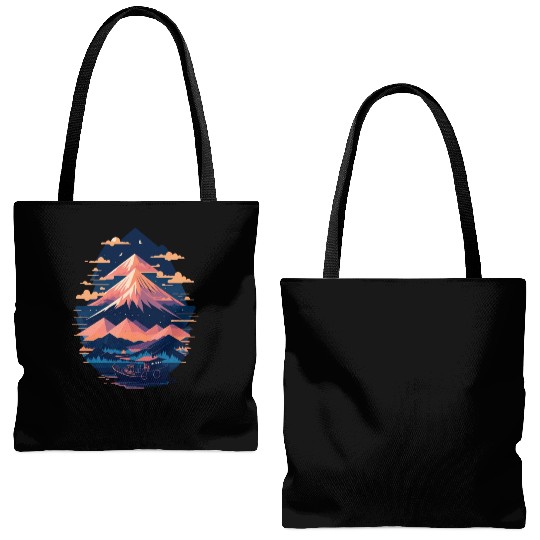 Serene Mount Fuji Sunset Peaceful River Scenery Tote Bags (AOP)