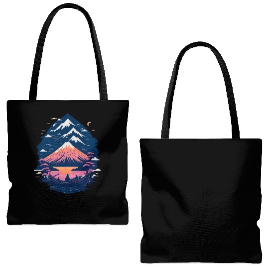 Serene Mount Fuji Sunset Peaceful River Scenery Tote Bags (AOP)