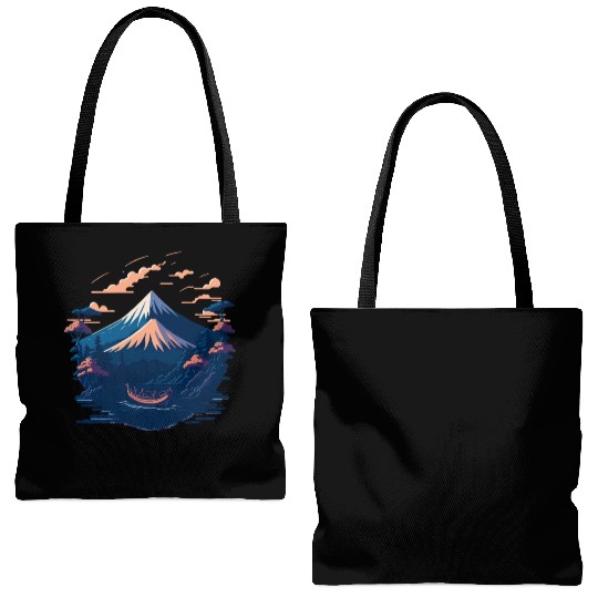 Serene Mount Fuji Sunset Peaceful River Scenery Tote Bags (AOP)