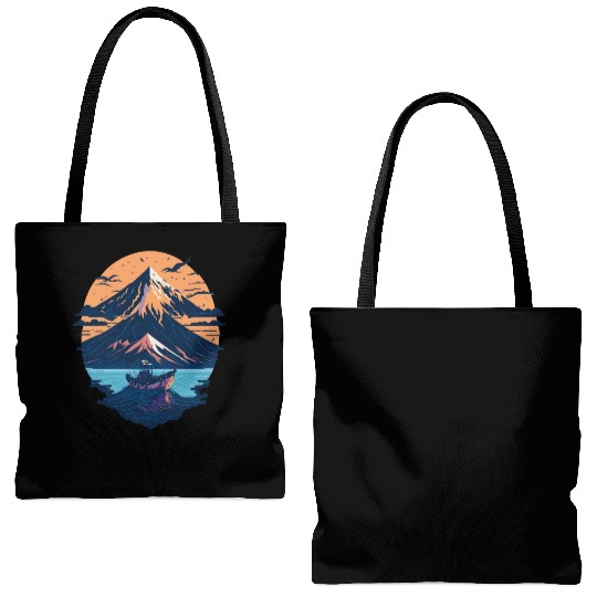 Serene Mount Fuji Sunset Peaceful River Scenery Tote Bags (AOP)