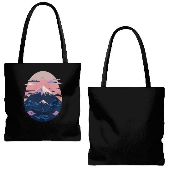 Serene Mount Fuji Sunset Peaceful River Scenery Tote Bags (AOP)