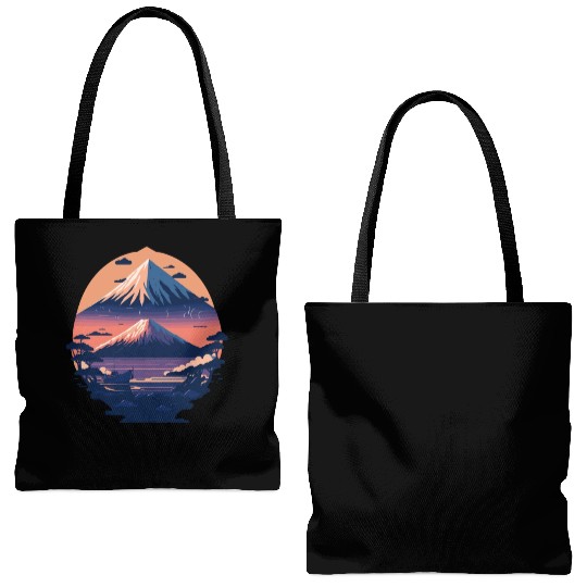 Serene Mount Fuji Sunset Peaceful River Scenery Tote Bags (AOP)