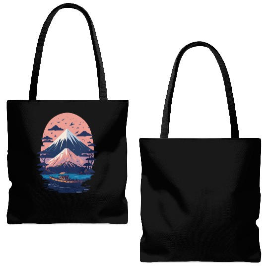 Serene Mount Fuji Sunset Peaceful River Scenery Tote Bags (AOP)