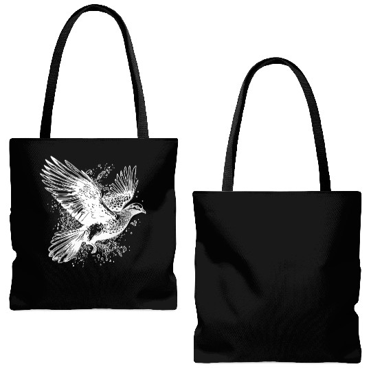 Flying Dove In Tattoo Style Lines Tote Bags (AOP)
