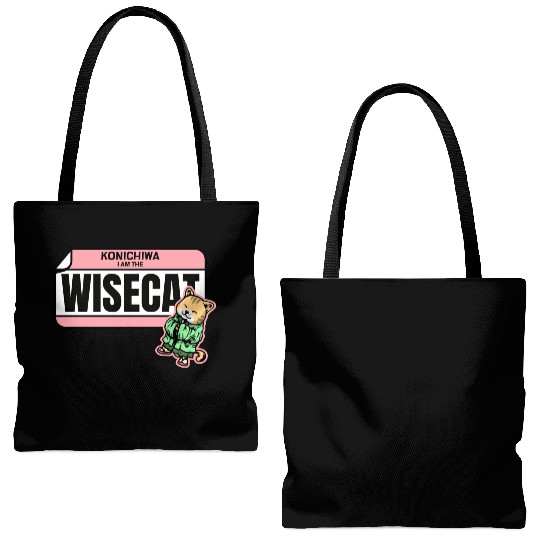 Konichiwa I m the Wise Cat Funny Japanese Name Tag Tote Bags (AOP)