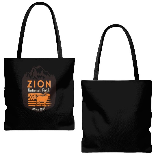 Zion National Park Us Flag Bighorn Sheep Mountains Tote Bags (AOP)