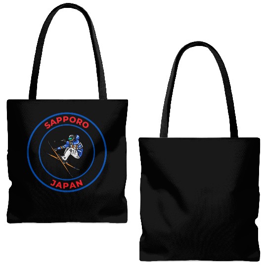 Retro Cool Skiing in Sapporo Japan Tote Bags (AOP)