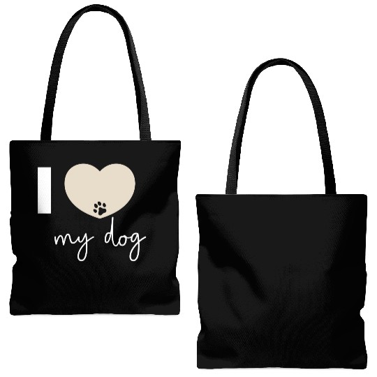 I Love My Dog Beige Heart Tote Bags (AOP)