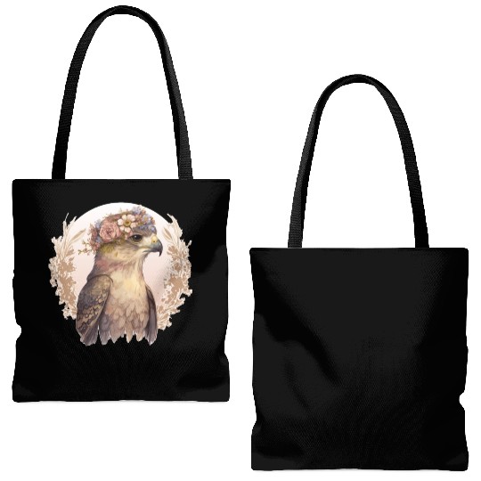Watercolor Hawk Bird Of Prey Flower Crown Floral B Tote Bags (AOP)