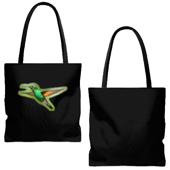 Green Hummingbird Illustration Bird Lover Tote Bags (AOP)