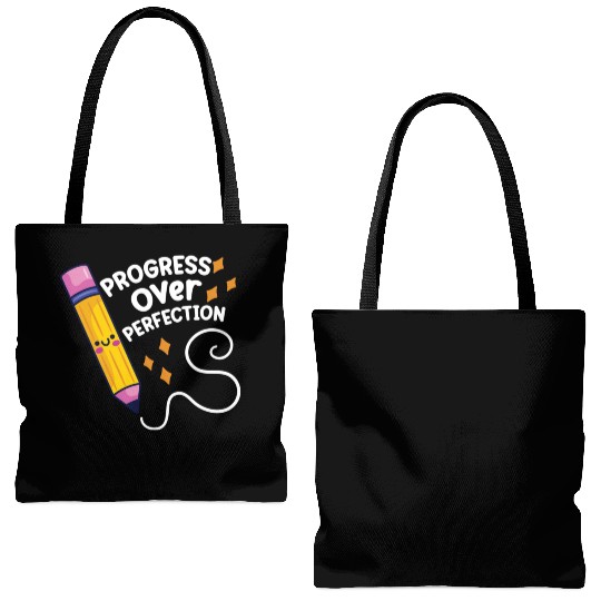 Progress Over Perfection back to School Teacher Tote Bags (AOP)