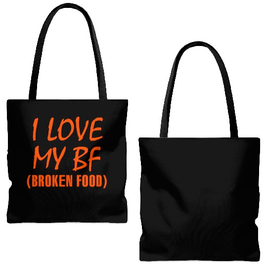 I love my bf broken food Tote Bags (AOP)