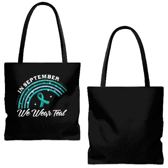 In September We Wear Teal Rainbow Pcos Awareness Tote Bags (AOP)
